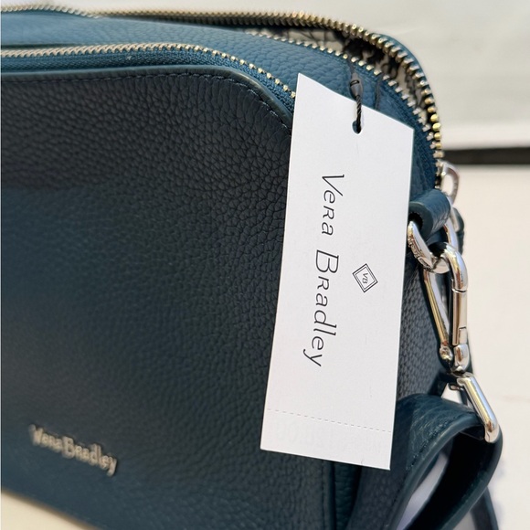 Vera Bradley Pebbled Leather Double Zip Mini Crossbody Teal Blue New With Tags - Picture 11 of 11